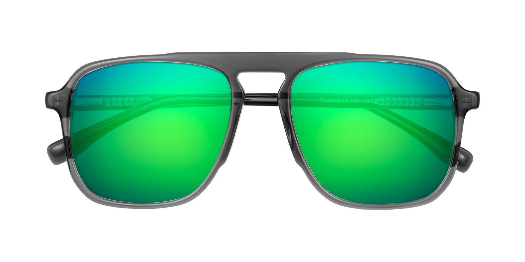 Folded Front of Recalote in Transparent Gray with Green Mirrored Lenses
