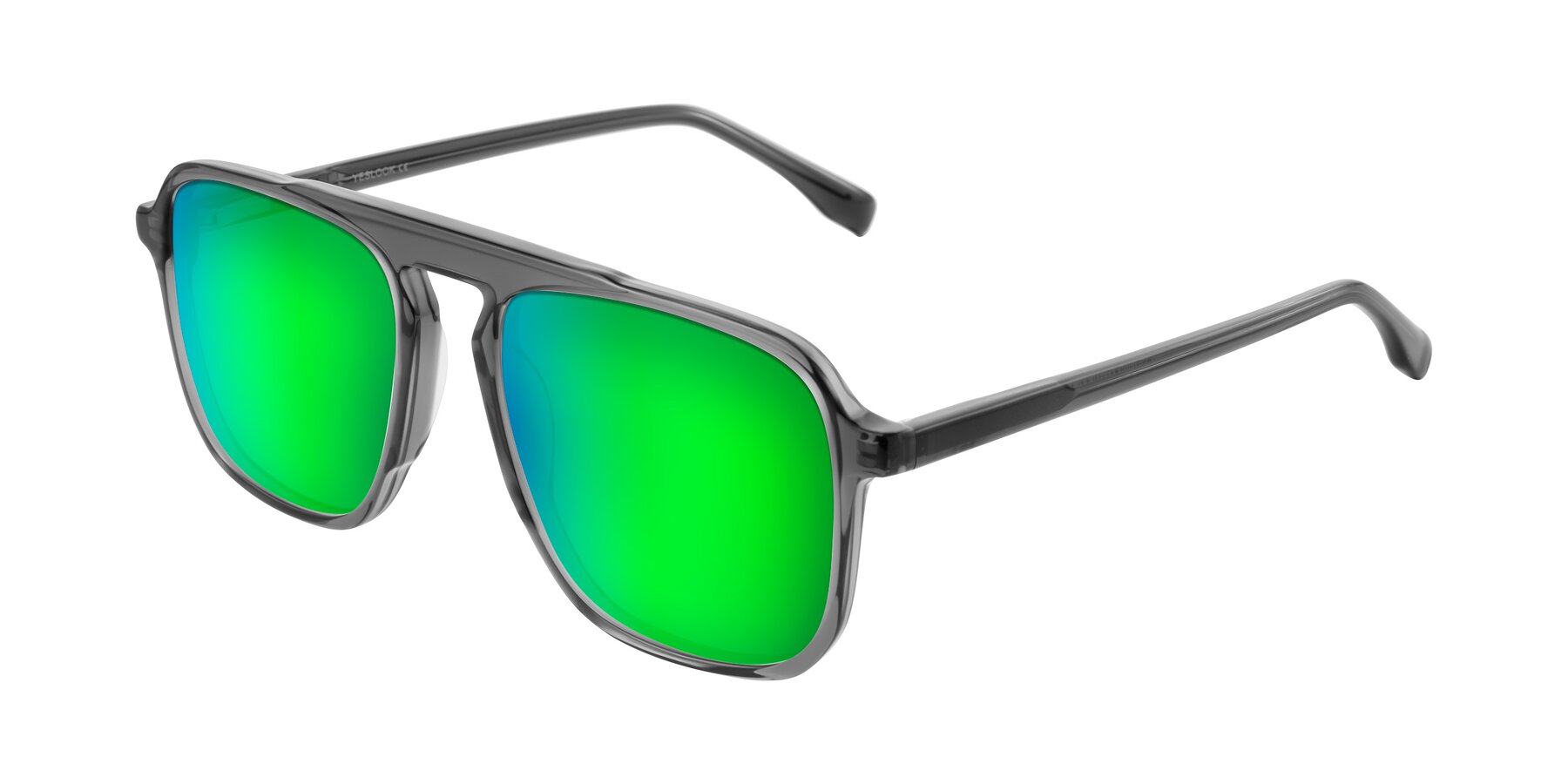 Angle of Recalote in Transparent Gray with Green Mirrored Lenses