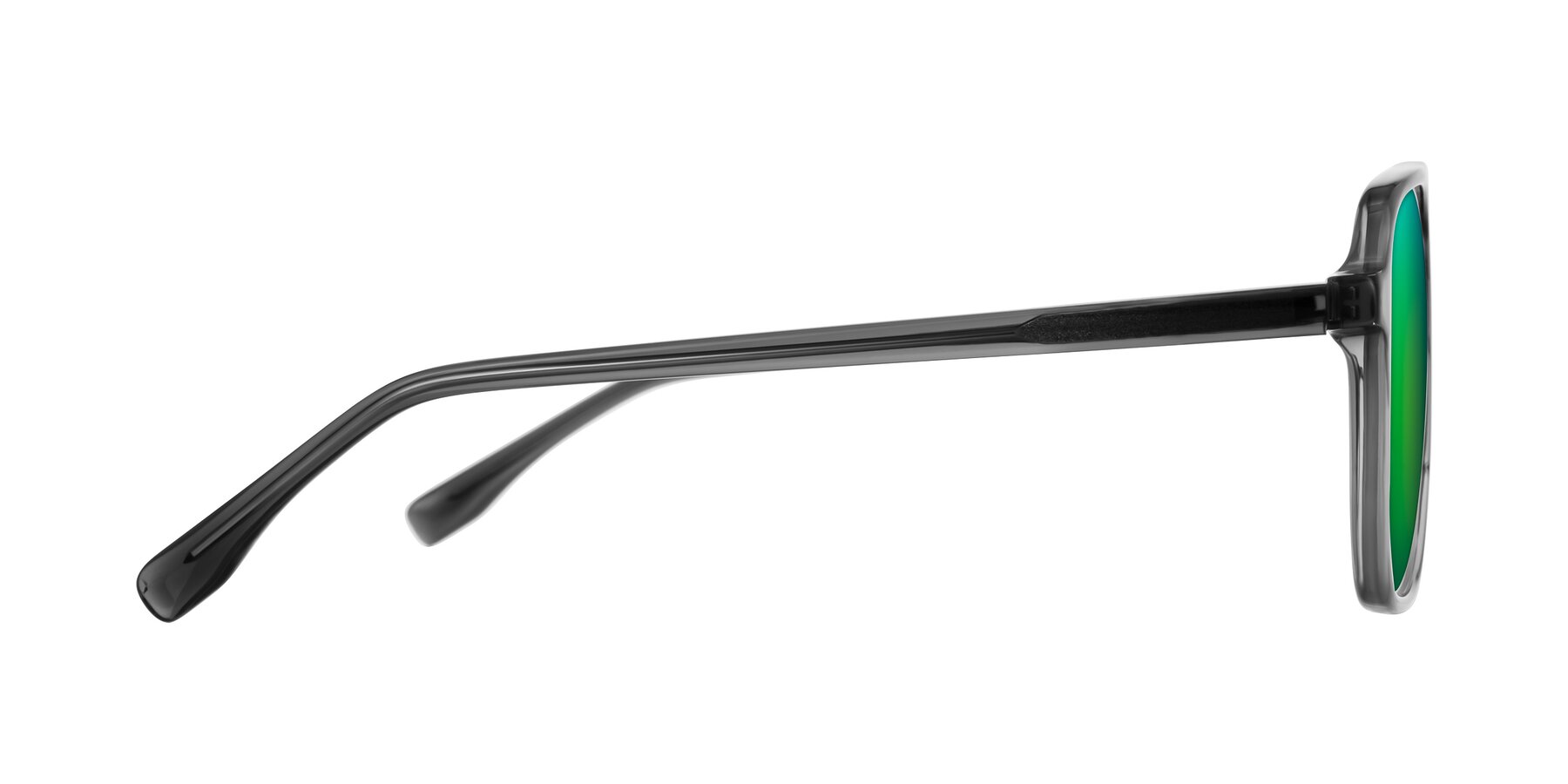 Side of Recalote in Transparent Gray with Green Mirrored Lenses