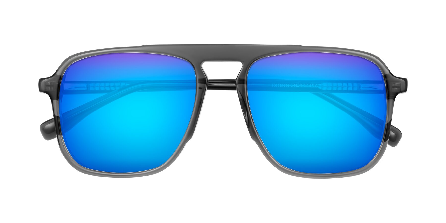 Folded Front of Recalote in Transparent Gray with Blue Mirrored Lenses
