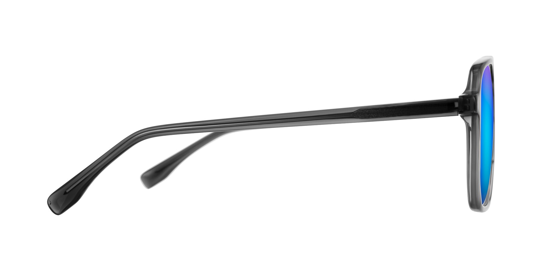 Side of Recalote in Transparent Gray with Blue Mirrored Lenses