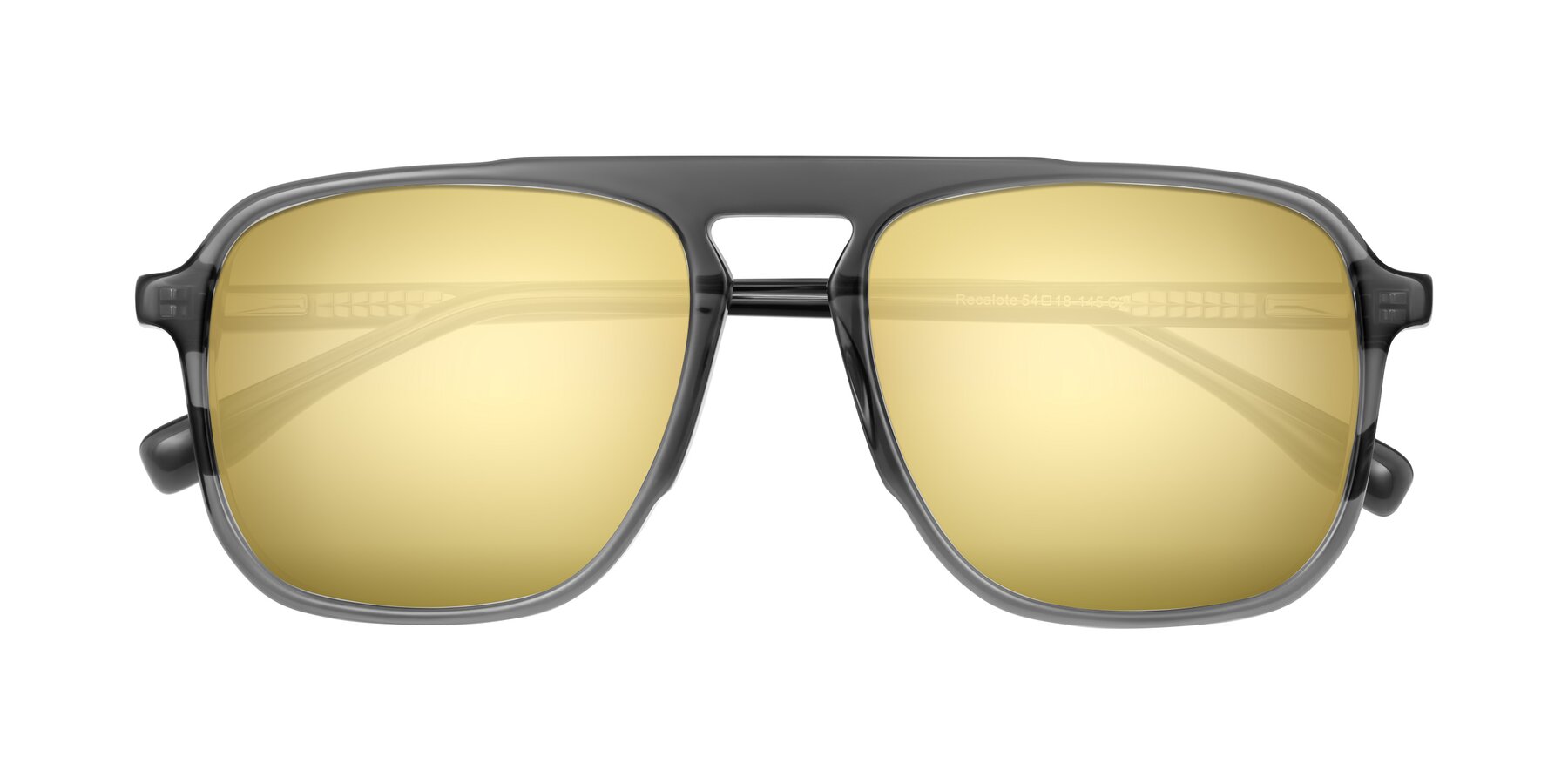 Folded Front of Recalote in Transparent Gray with Gold Mirrored Lenses