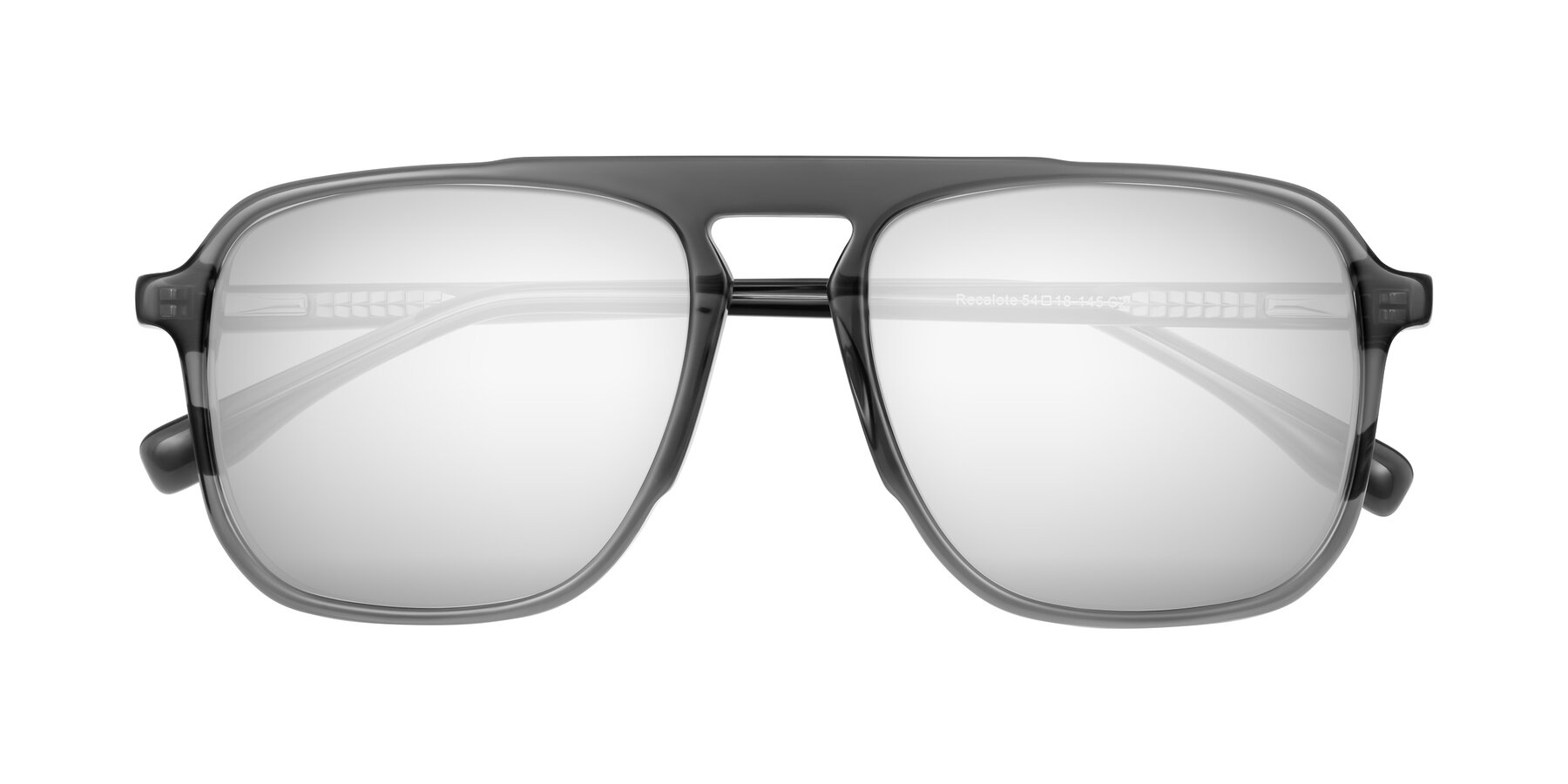 Folded Front of Recalote in Transparent Gray with Silver Mirrored Lenses