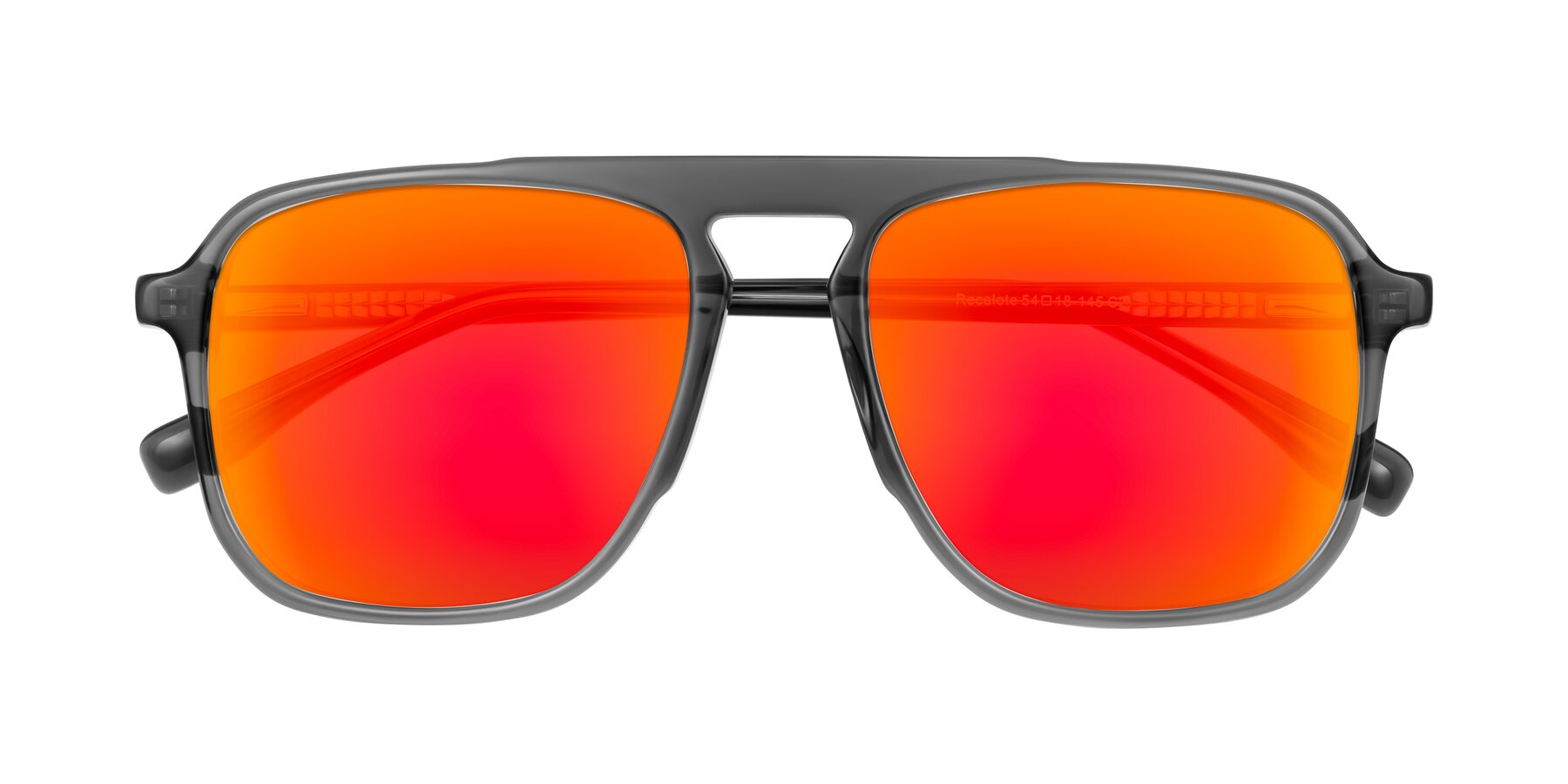 Folded Front of Recalote in Transparent Gray with Red Gold Mirrored Lenses