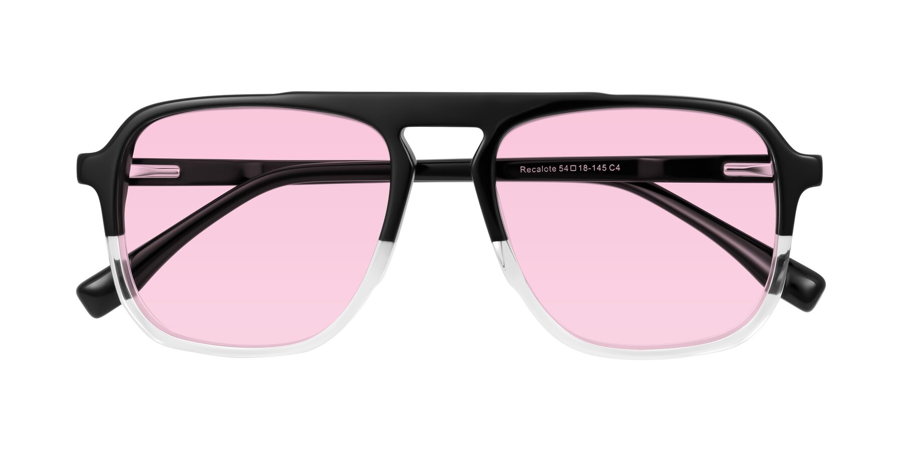 Folded Front of Recalote in Black/Clear with Light Pink Tinted Lenses