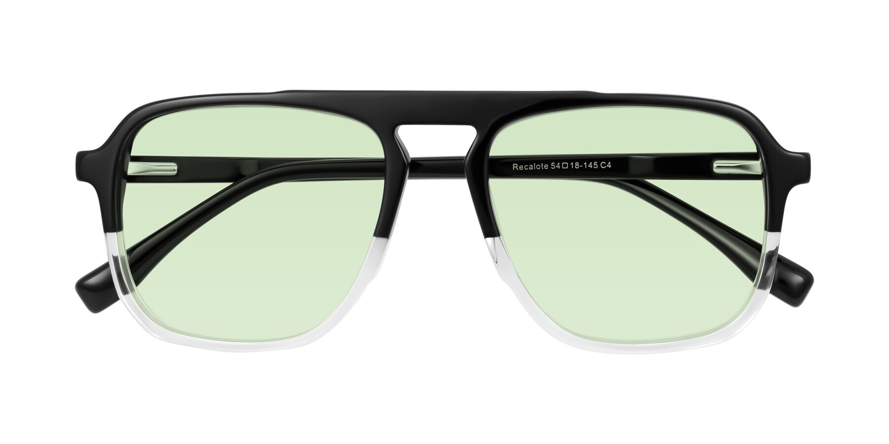 Folded Front of Recalote in Black/Clear with Light Green Tinted Lenses