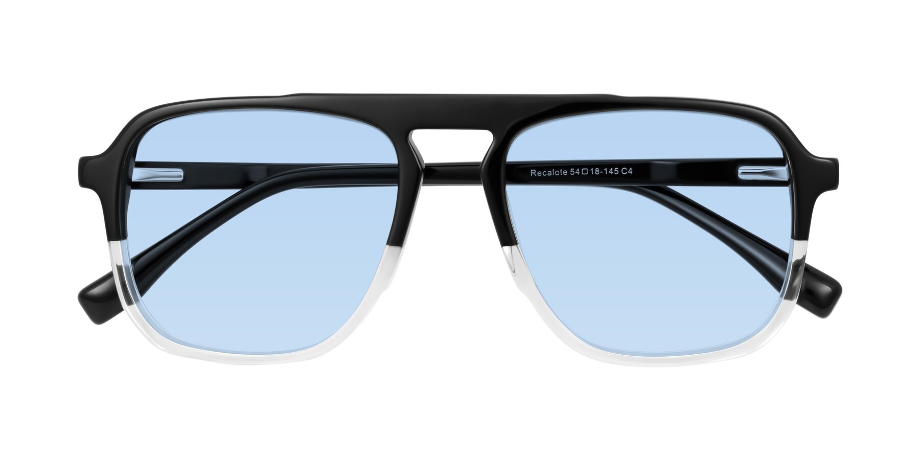 Folded Front of Recalote in Black/Clear with Light Blue Tinted Lenses