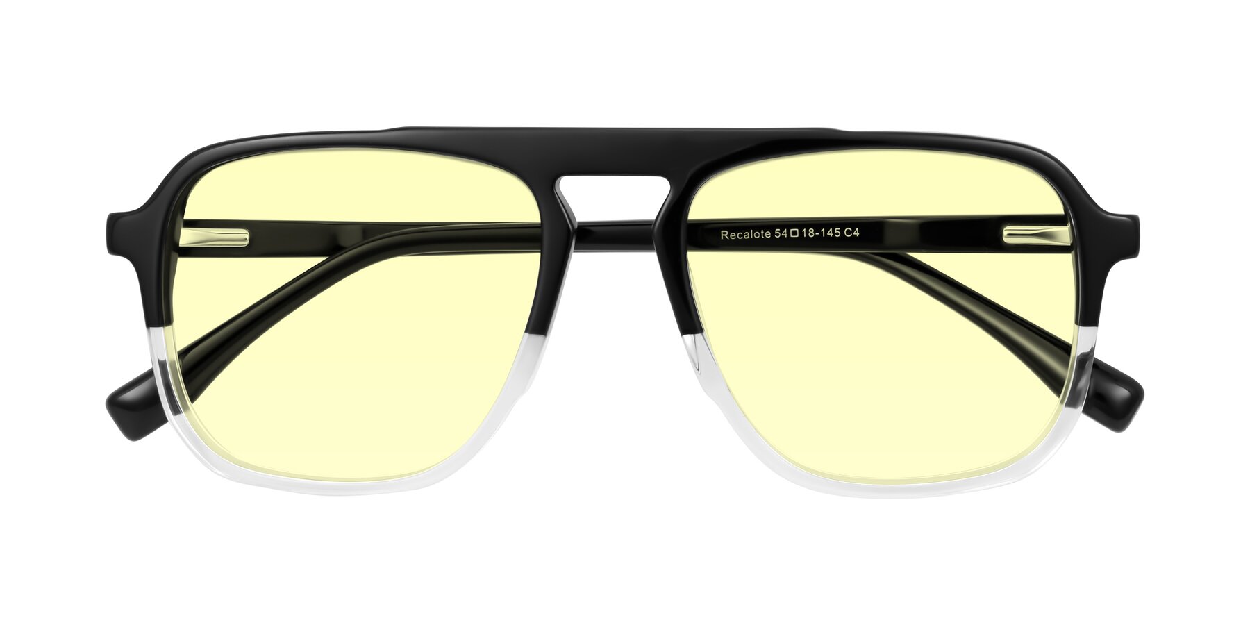 Folded Front of Recalote in Black/Clear with Light Yellow Tinted Lenses