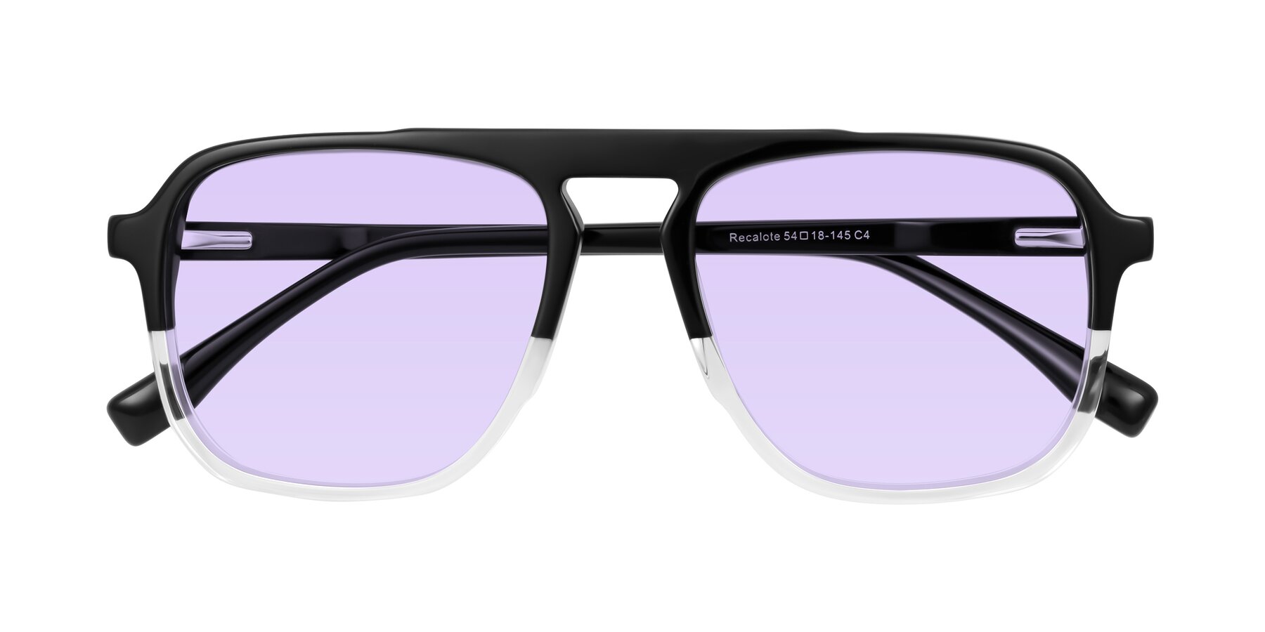 Folded Front of Recalote in Black/Clear with Light Purple Tinted Lenses