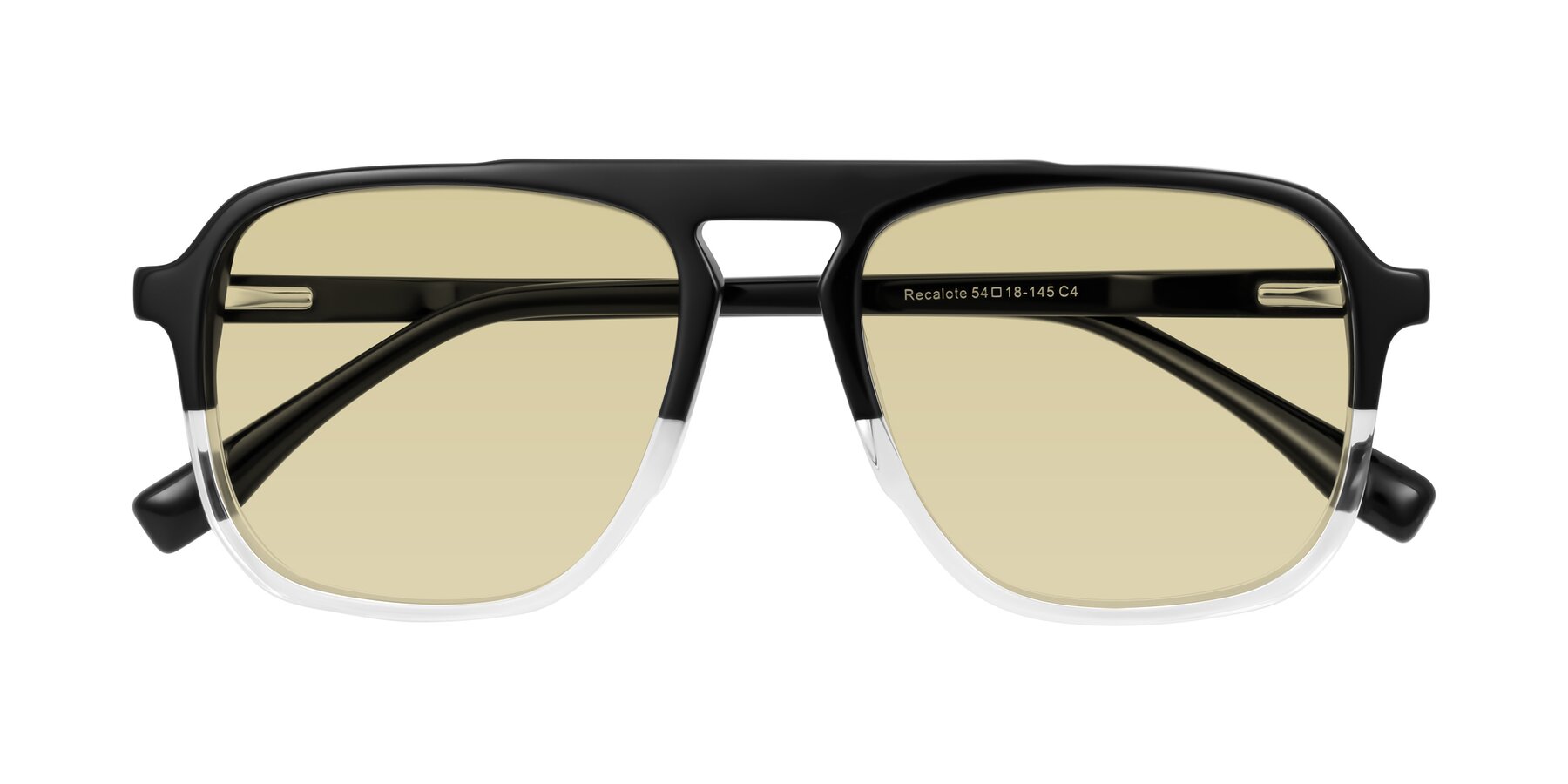 Folded Front of Recalote in Black/Clear with Light Champagne Tinted Lenses