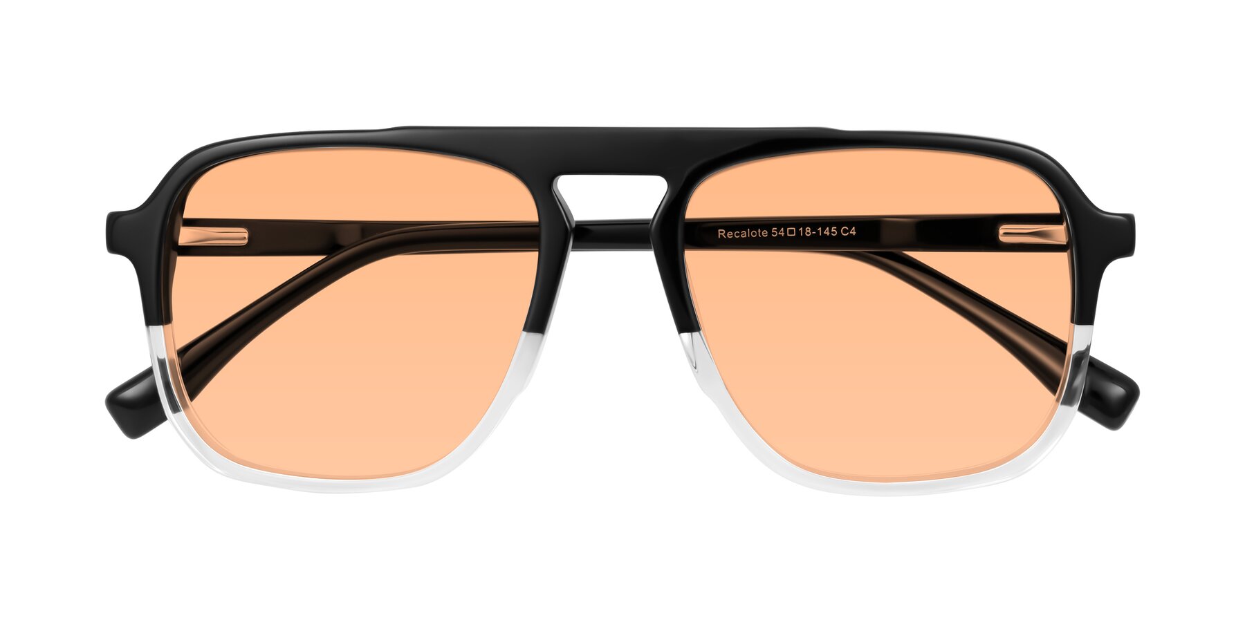 Folded Front of Recalote in Black/Clear with Light Orange Tinted Lenses