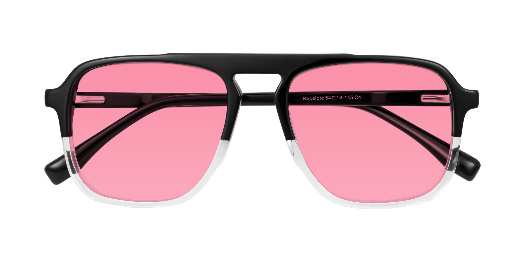 Folded Front of Recalote in Black/Clear with Pink Tinted Lenses