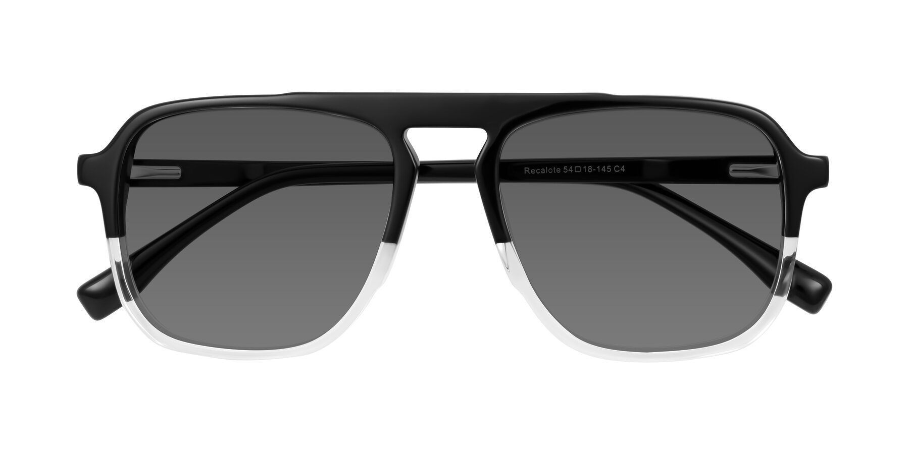 Folded Front of Recalote in Black/Clear with Medium Gray Tinted Lenses