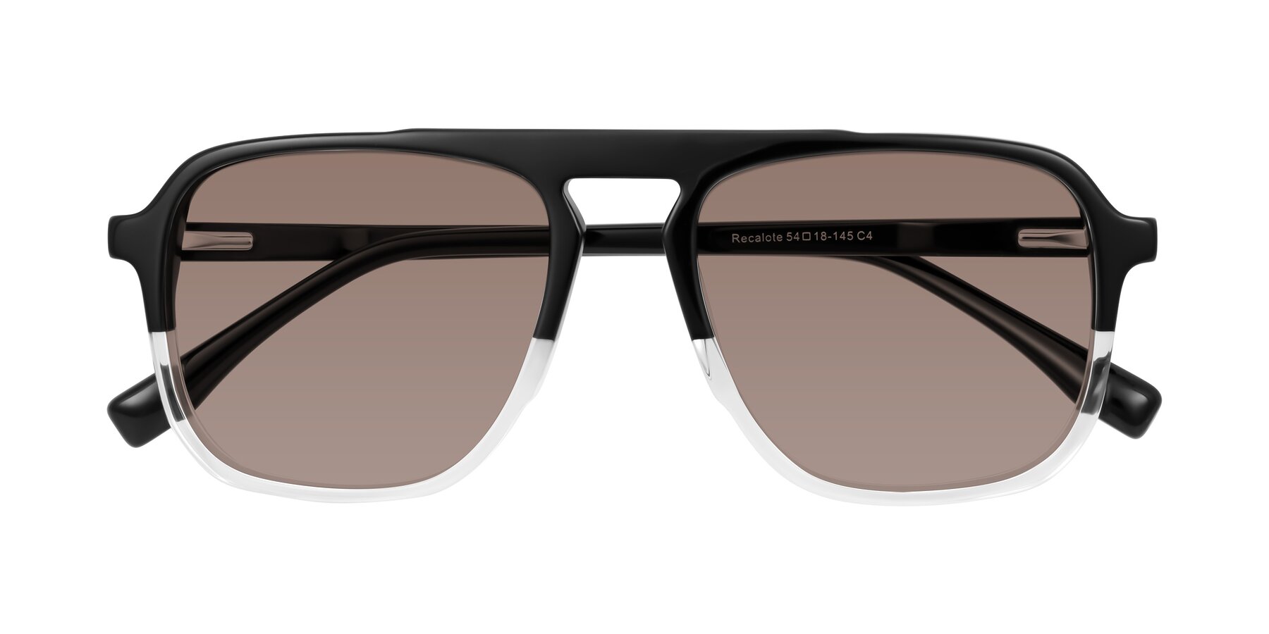 Folded Front of Recalote in Black/Clear with Medium Brown Tinted Lenses