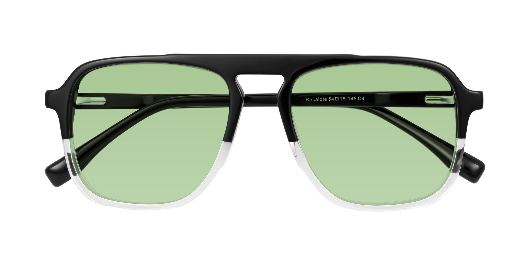 Folded Front of Recalote in Black/Clear with Medium Green Tinted Lenses
