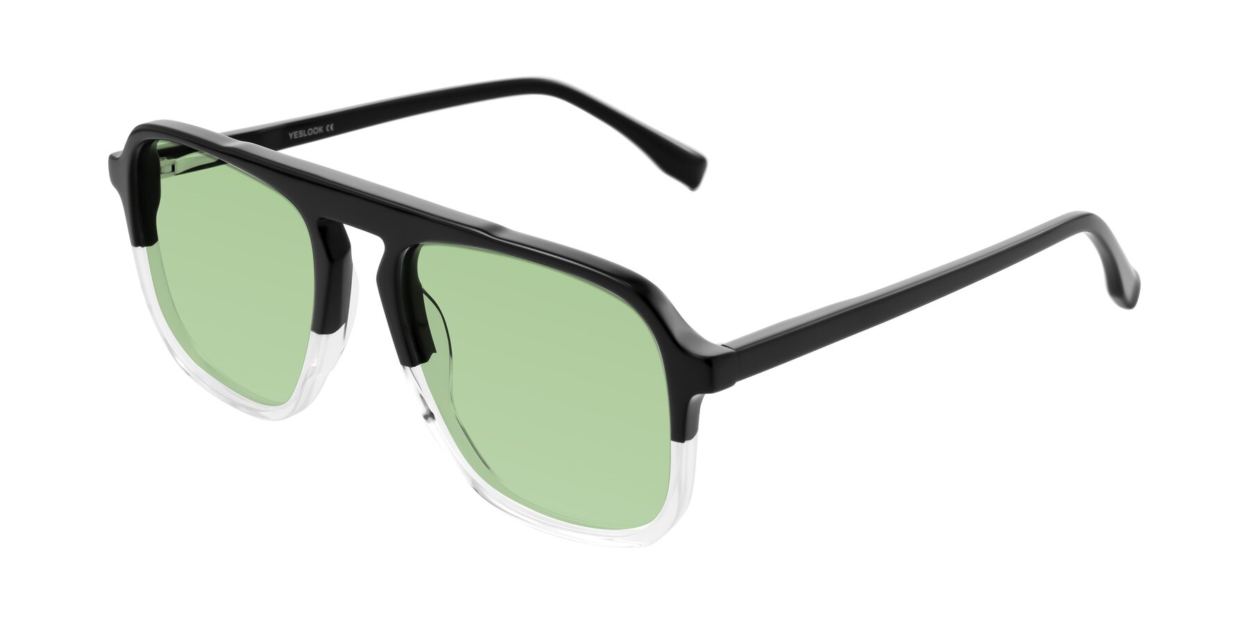 Angle of Recalote in Black/Clear with Medium Green Tinted Lenses