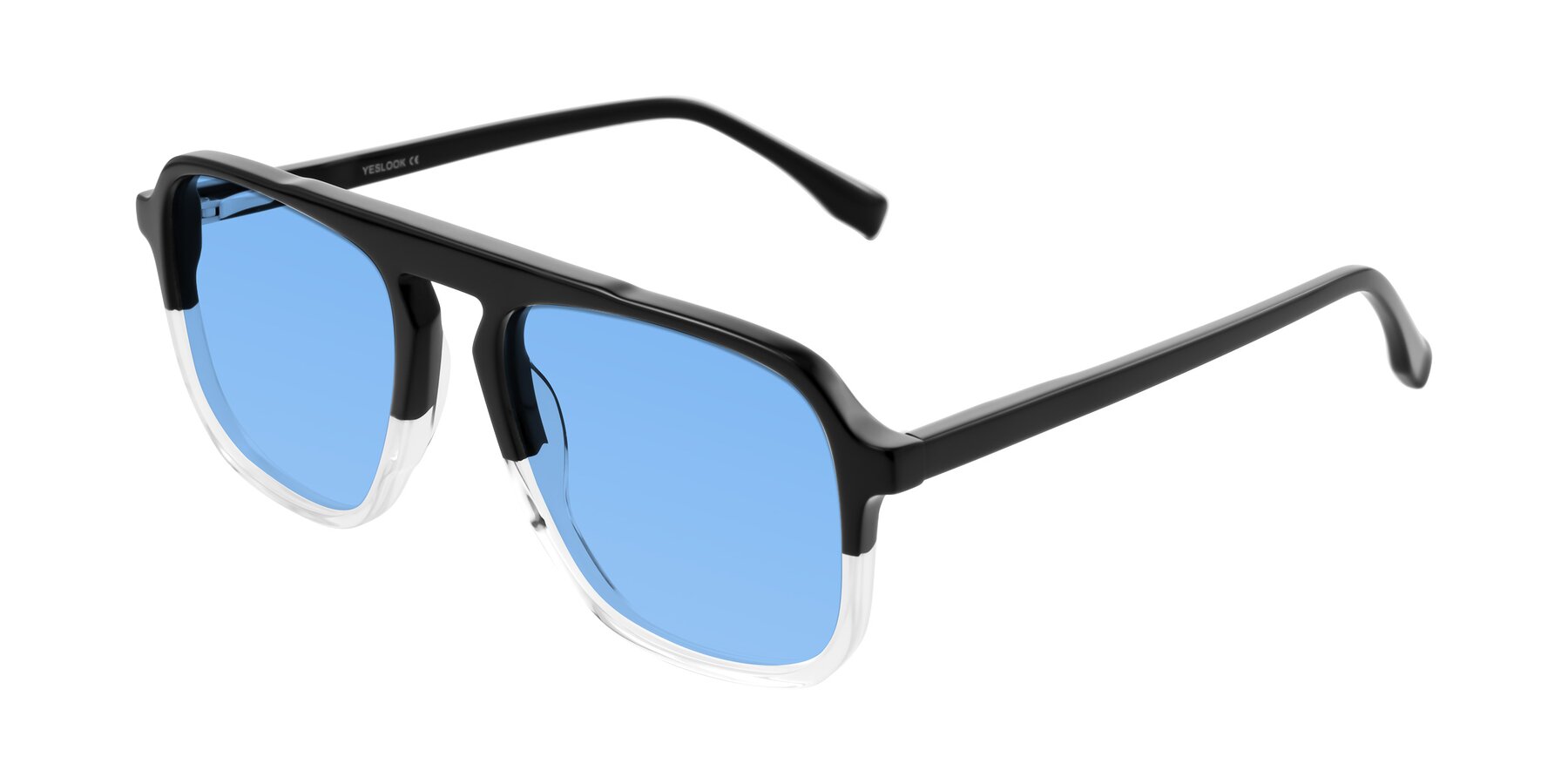 Angle of Recalote in Black/Clear with Medium Blue Tinted Lenses