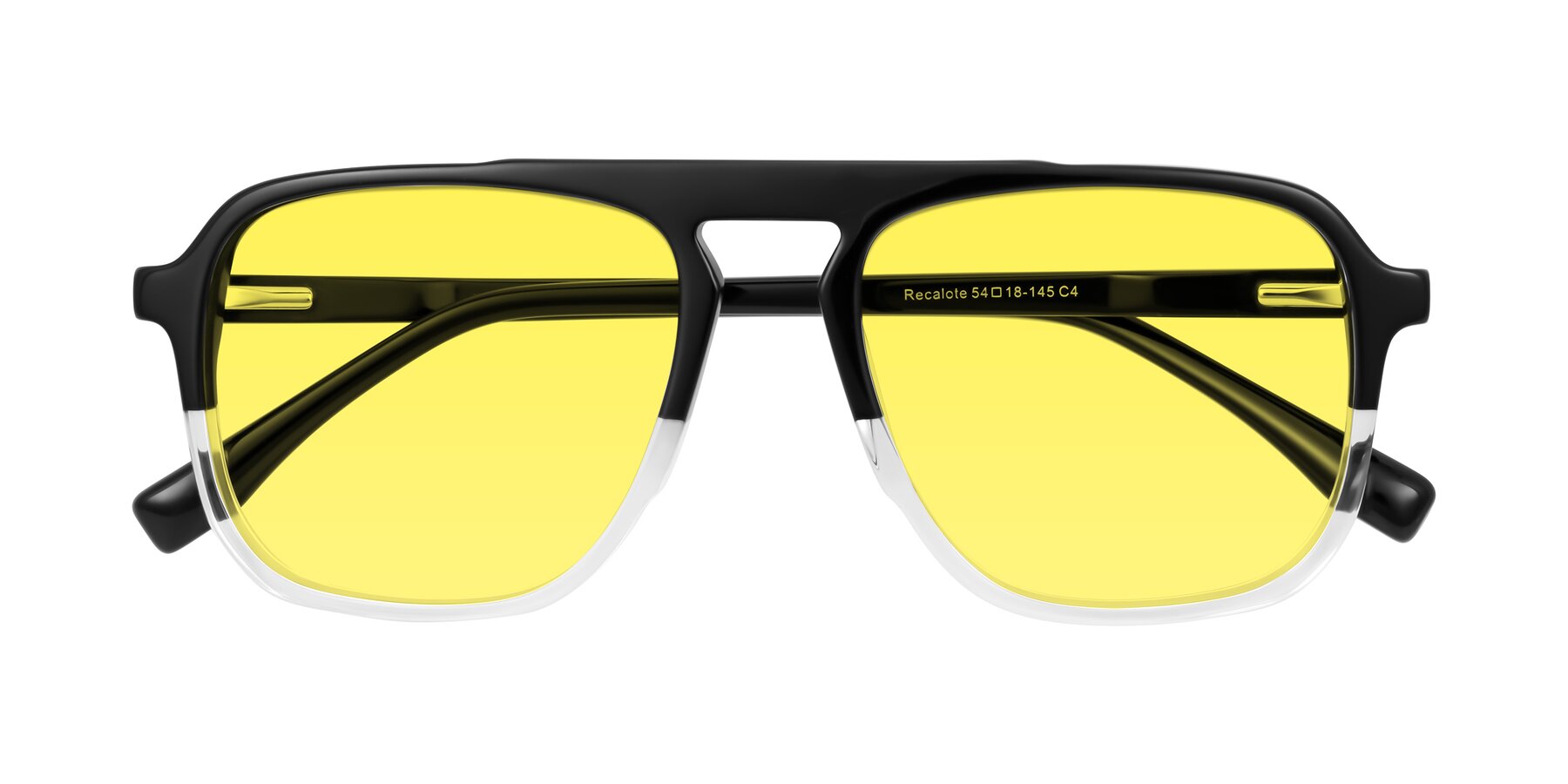 Folded Front of Recalote in Black/Clear with Medium Yellow Tinted Lenses