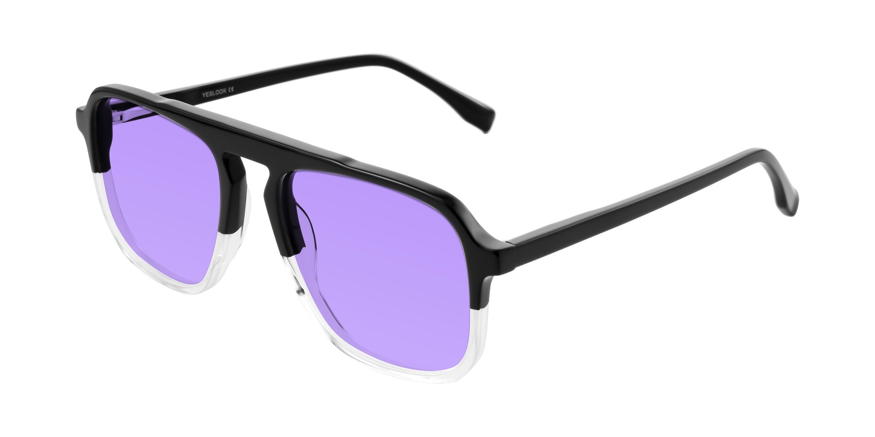 Angle of Recalote in Black/Clear with Medium Purple Tinted Lenses