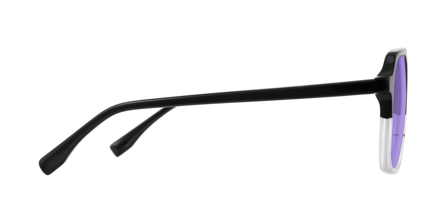 Side of Recalote in Black/Clear with Medium Purple Tinted Lenses
