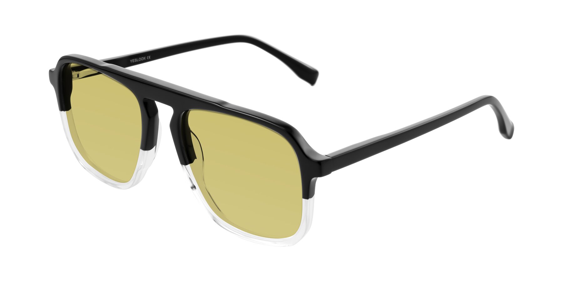 Angle of Recalote in Black/Clear with Medium Champagne Tinted Lenses