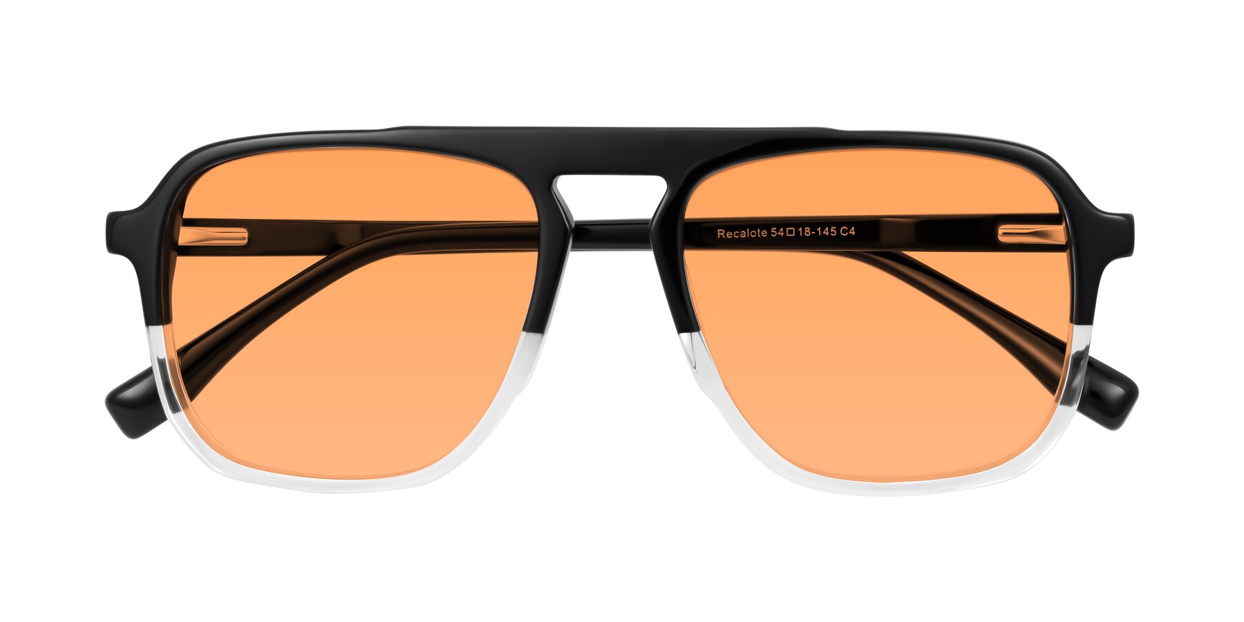 Folded Front of Recalote in Black/Clear with Medium Orange Tinted Lenses