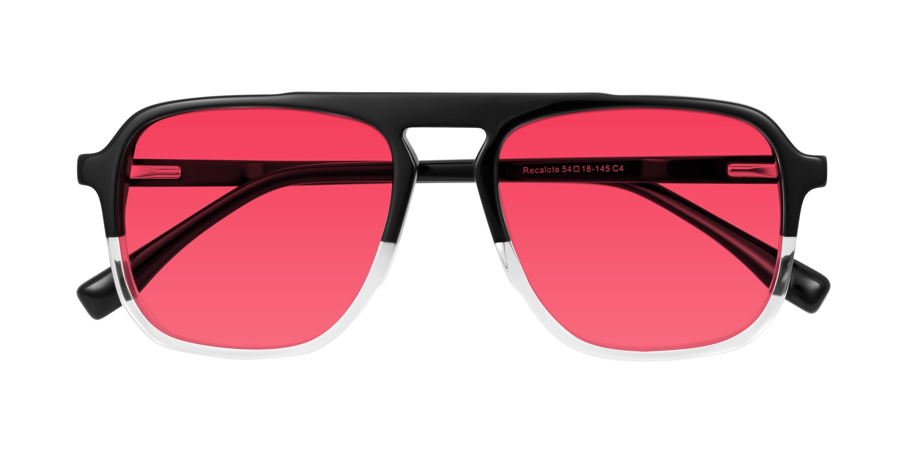 Folded Front of Recalote in Black/Clear with Red Tinted Lenses