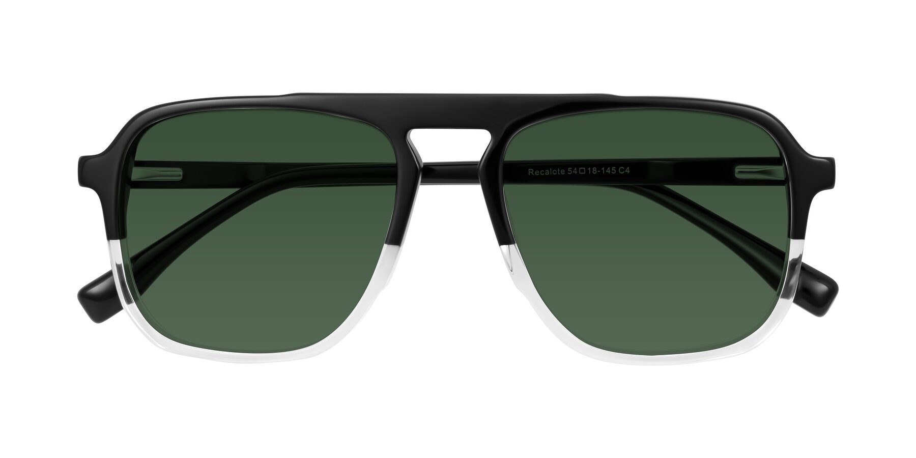 Folded Front of Recalote in Black/Clear with Green Tinted Lenses