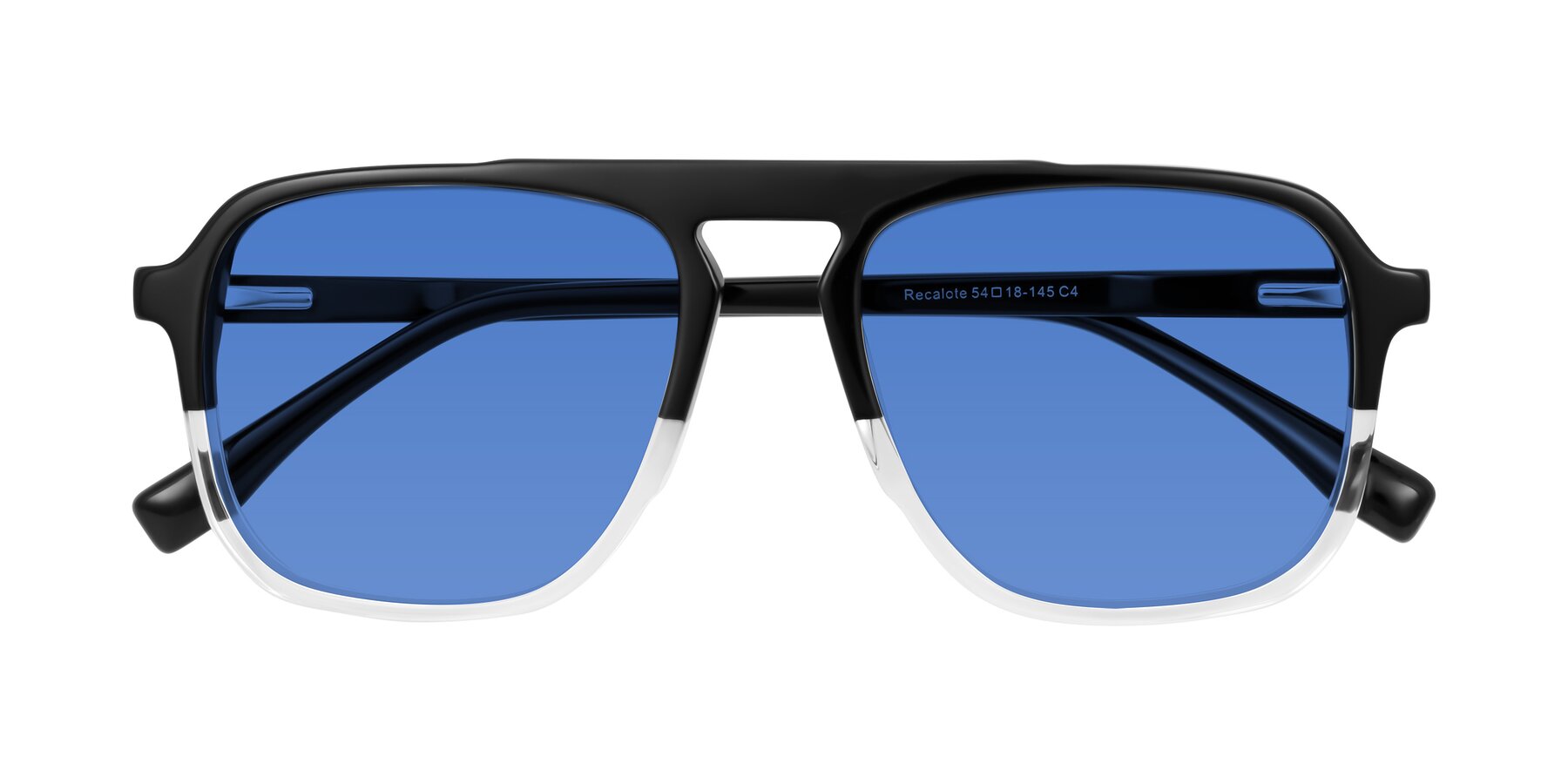 Folded Front of Recalote in Black/Clear with Blue Tinted Lenses