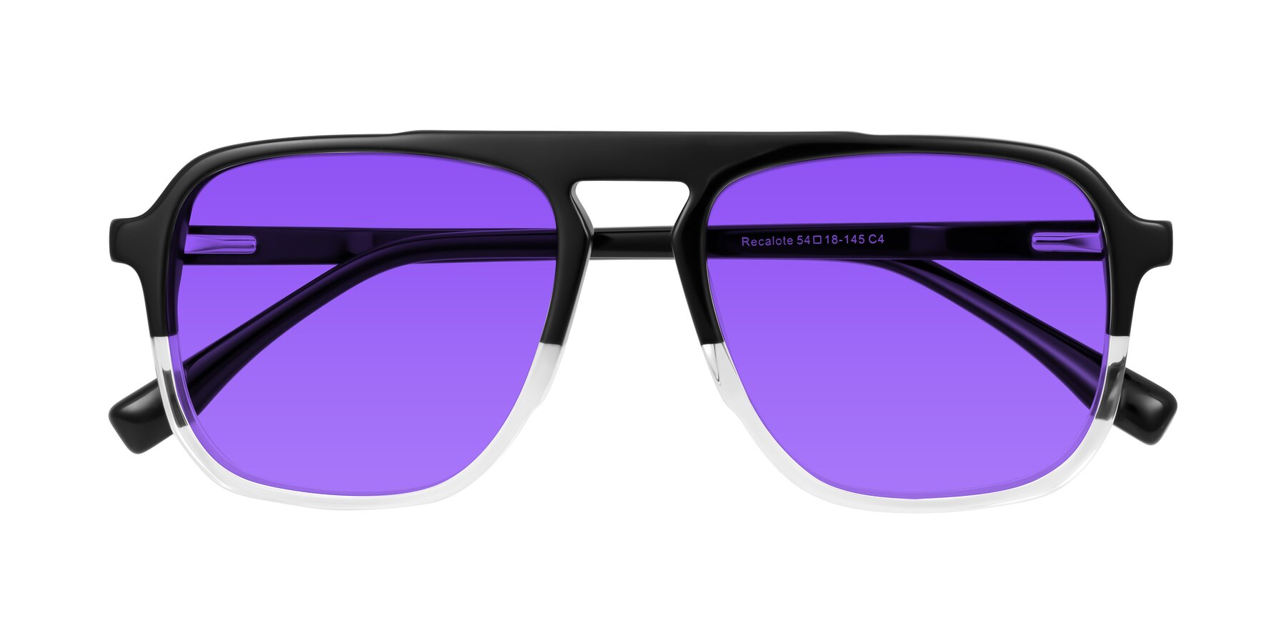 Folded Front of Recalote in Black/Clear with Purple Tinted Lenses