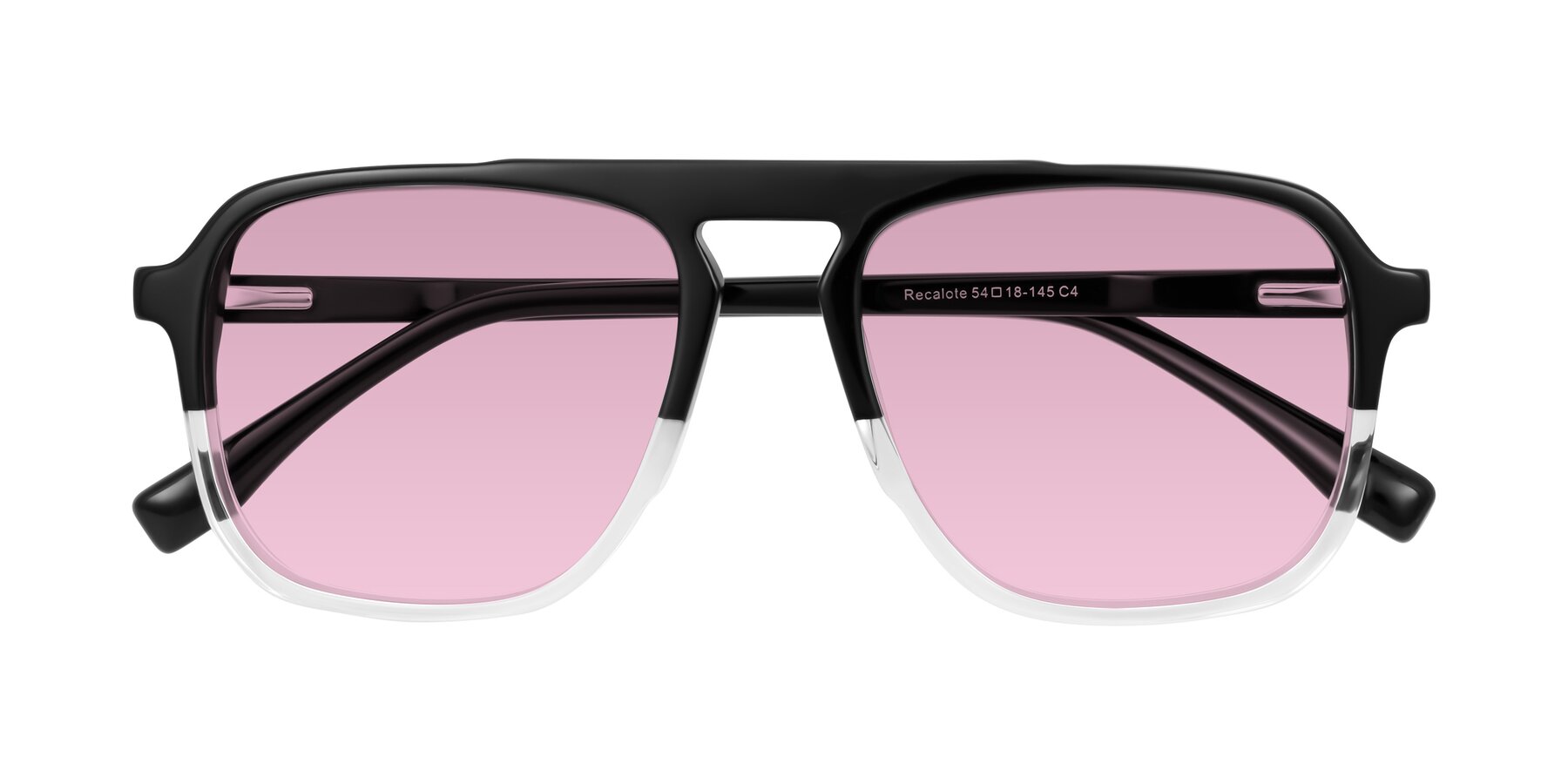 Folded Front of Recalote in Black/Clear with Light Wine Tinted Lenses