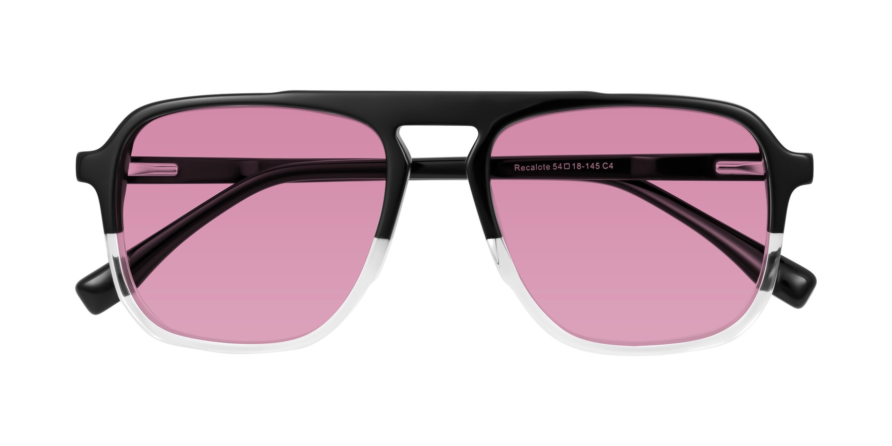 Folded Front of Recalote in Black/Clear with Medium Wine Tinted Lenses