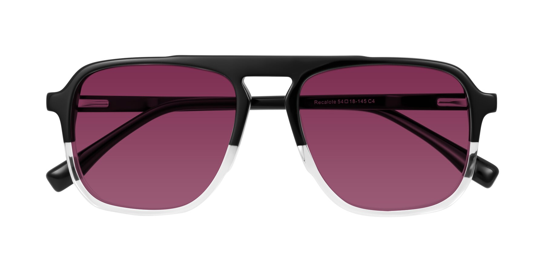 Folded Front of Recalote in Black/Clear with Wine Tinted Lenses