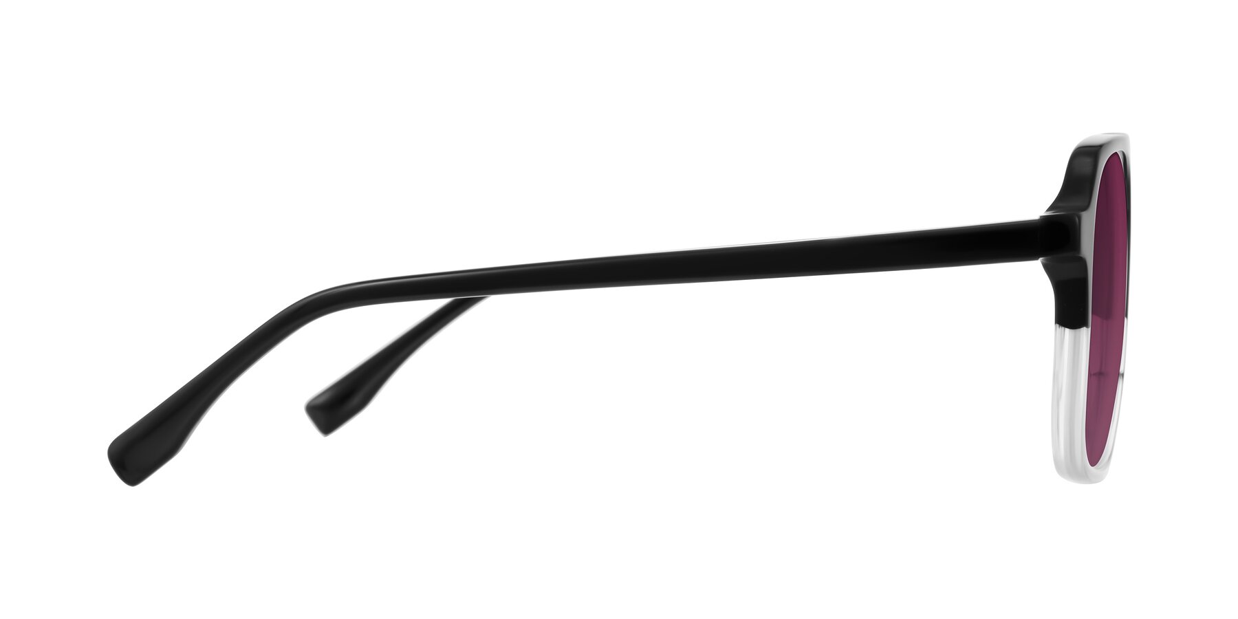 Side of Recalote in Black/Clear with Wine Tinted Lenses
