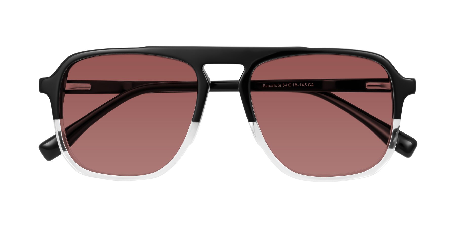 Folded Front of Recalote in Black/Clear with Garnet Tinted Lenses