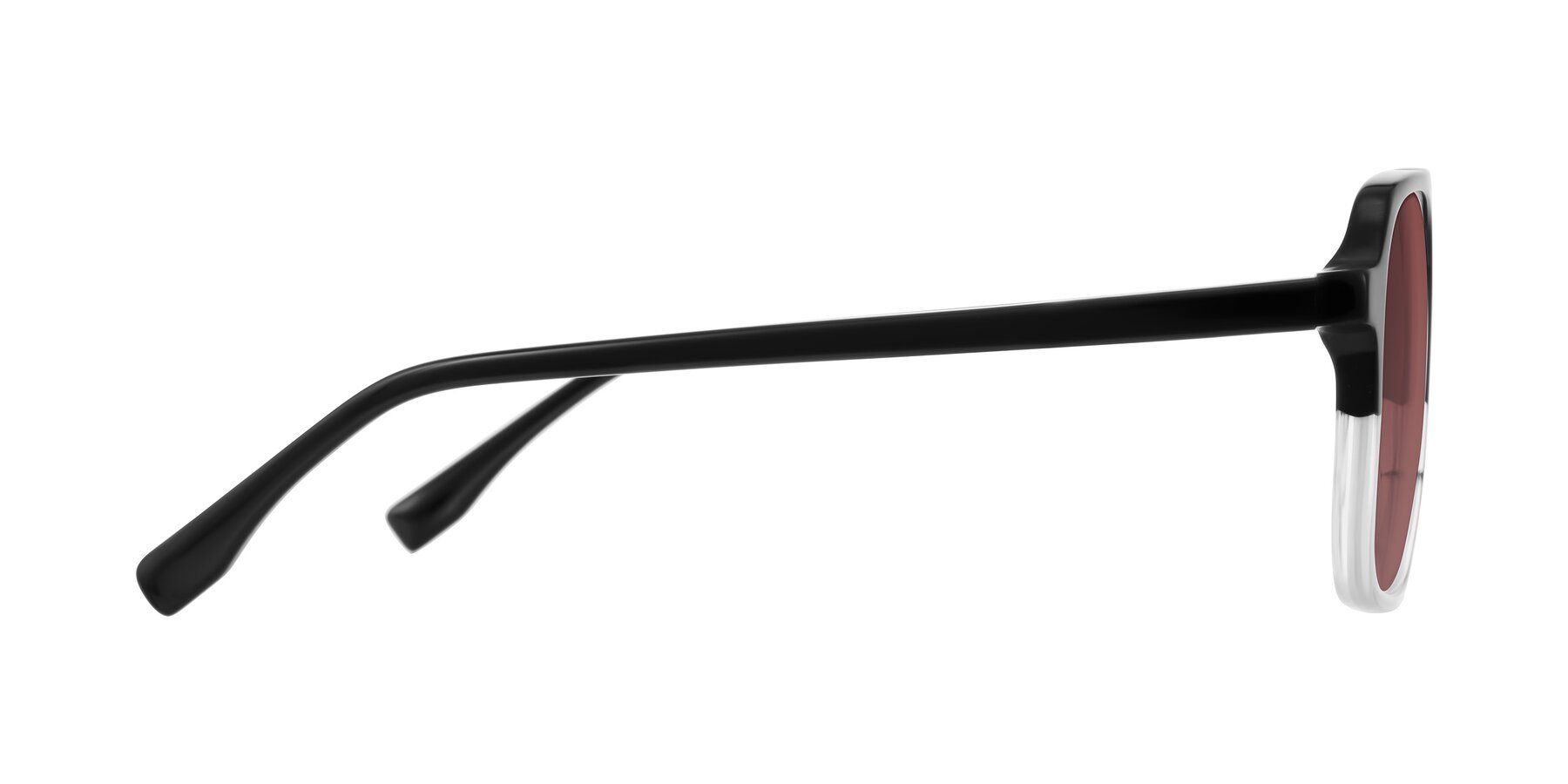 Side of Recalote in Black/Clear with Garnet Tinted Lenses