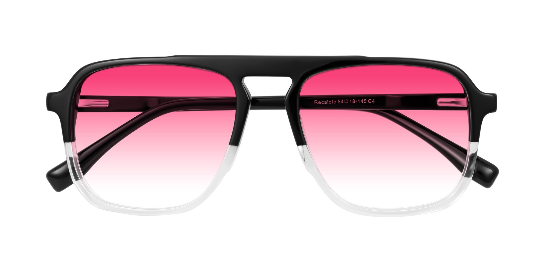 Folded Front of Recalote in Black/Clear with Pink Gradient Lenses