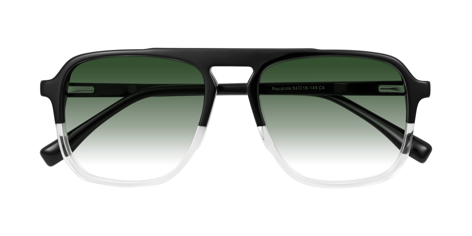 Folded Front of Recalote in Black/Clear with Green Gradient Lenses