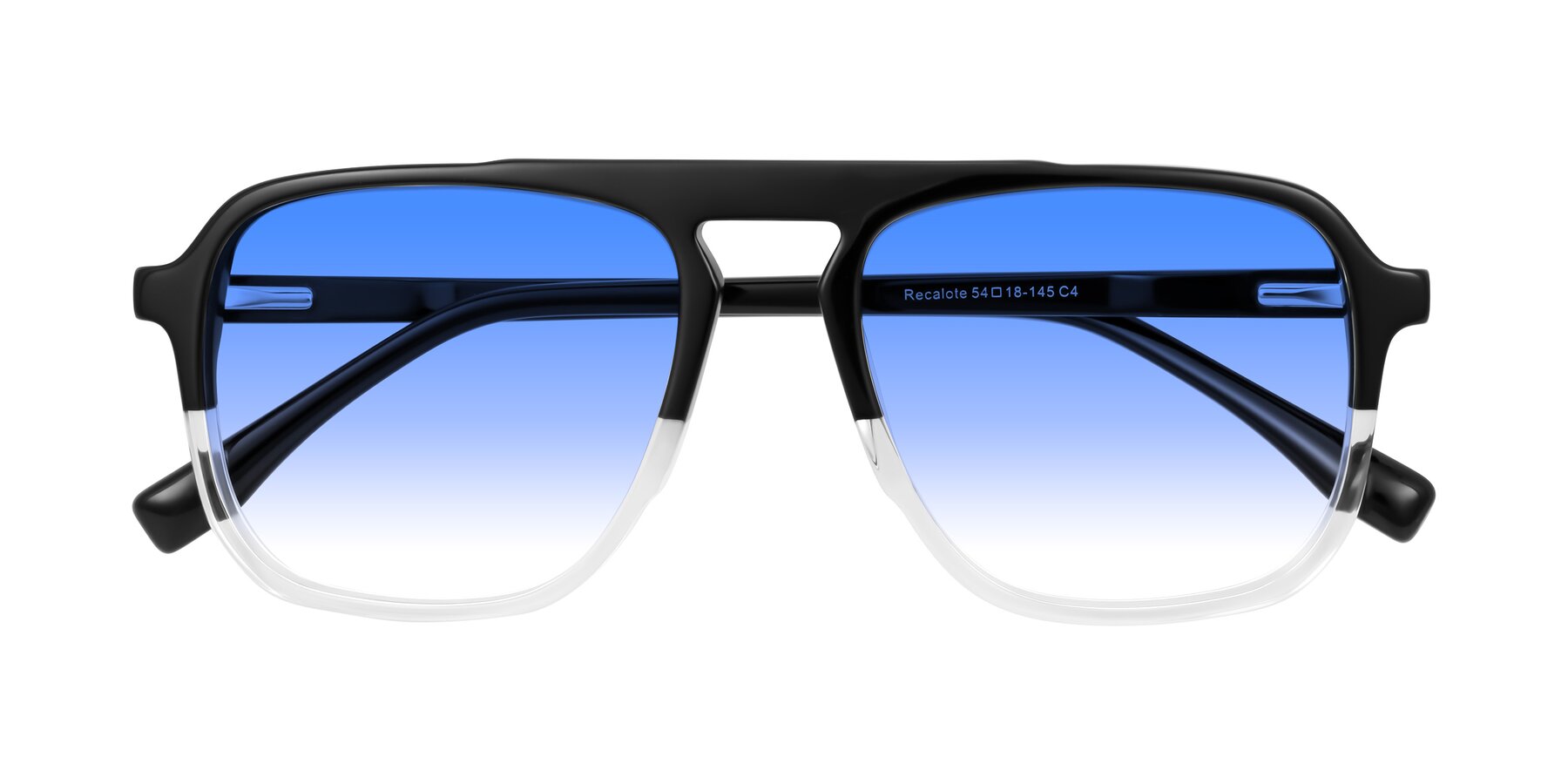 Folded Front of Recalote in Black/Clear with Blue Gradient Lenses