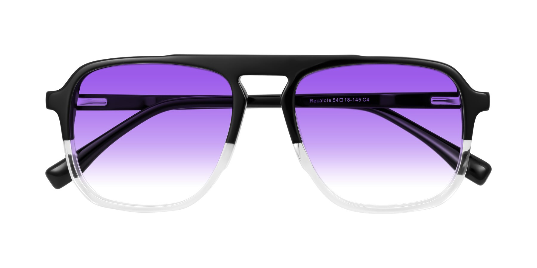 Folded Front of Recalote in Black/Clear with Purple Gradient Lenses