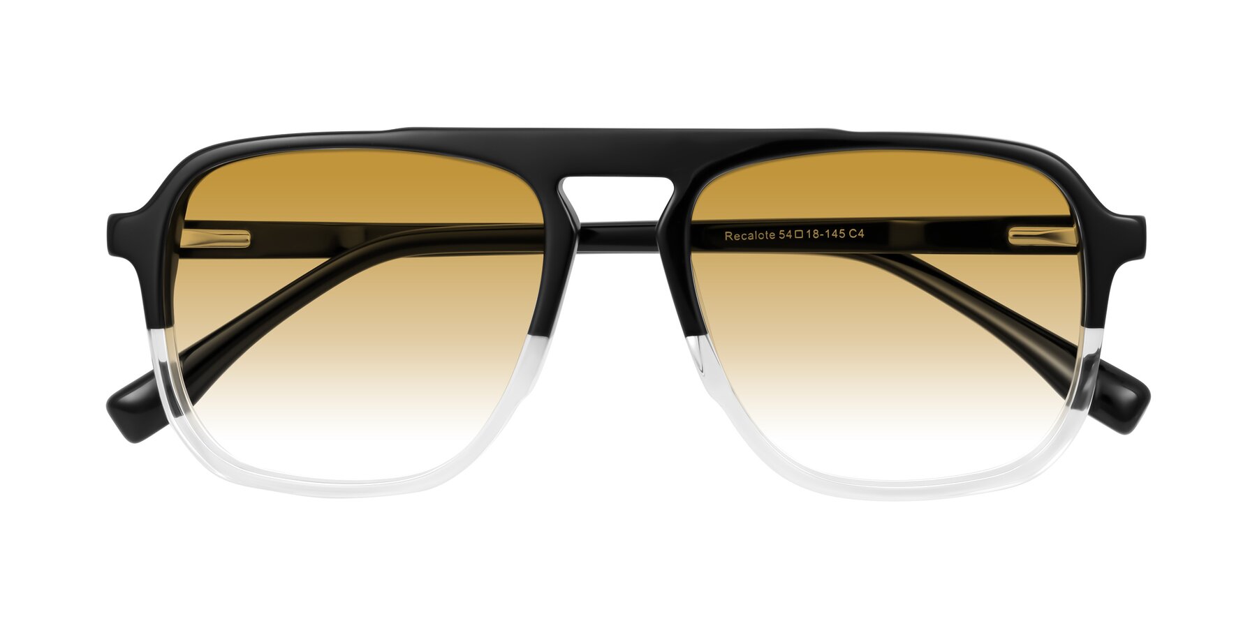 Folded Front of Recalote in Black/Clear with Champagne Gradient Lenses