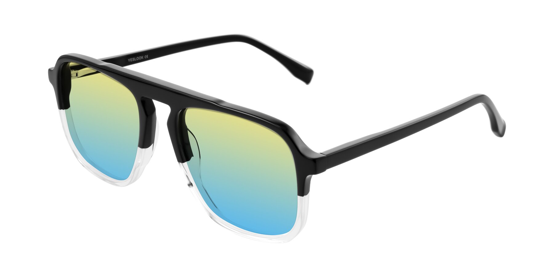 Angle of Recalote in Black/Clear with Yellow / Blue Gradient Lenses