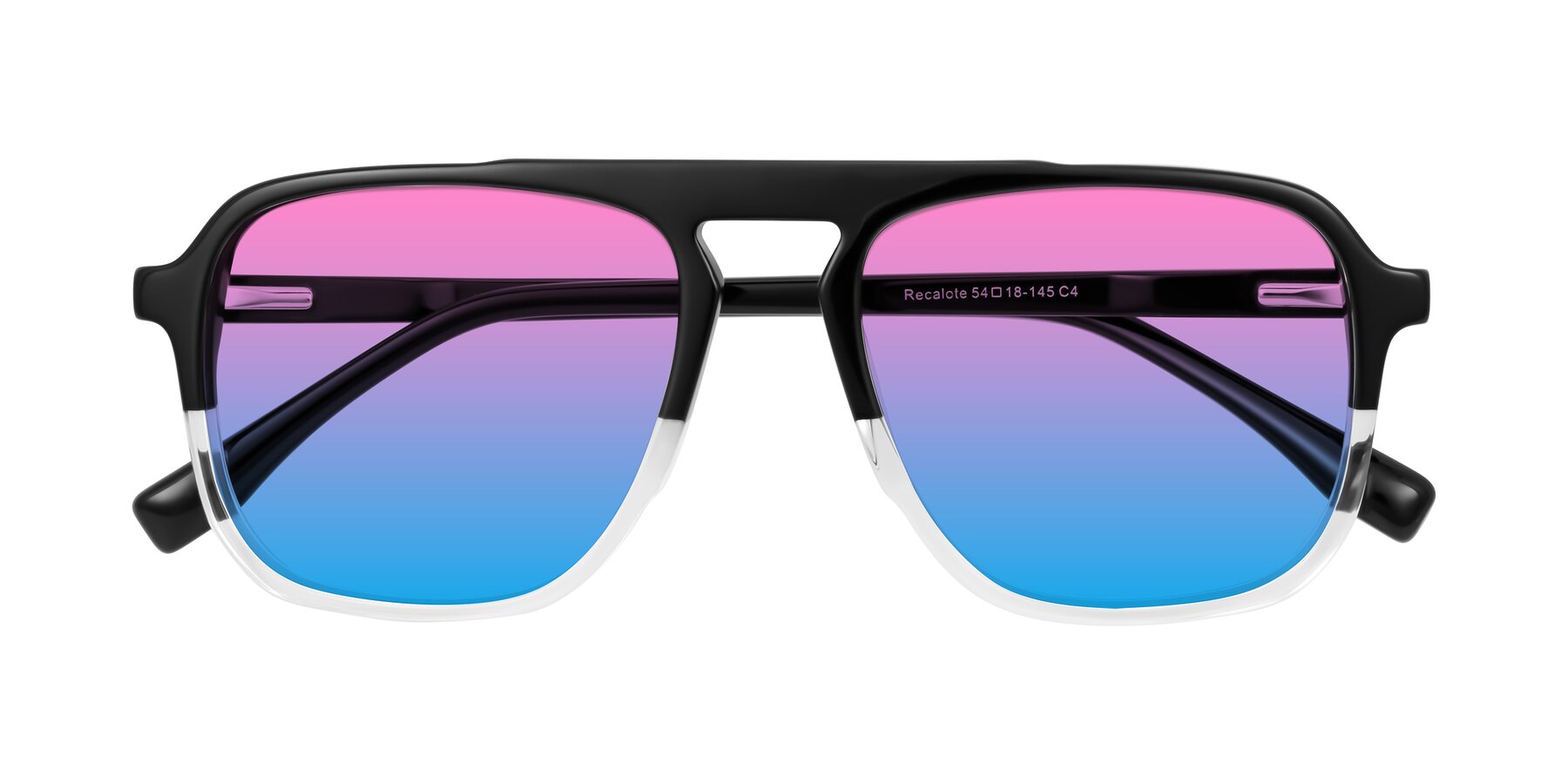 Folded Front of Recalote in Black/Clear with Pink / Blue Gradient Lenses