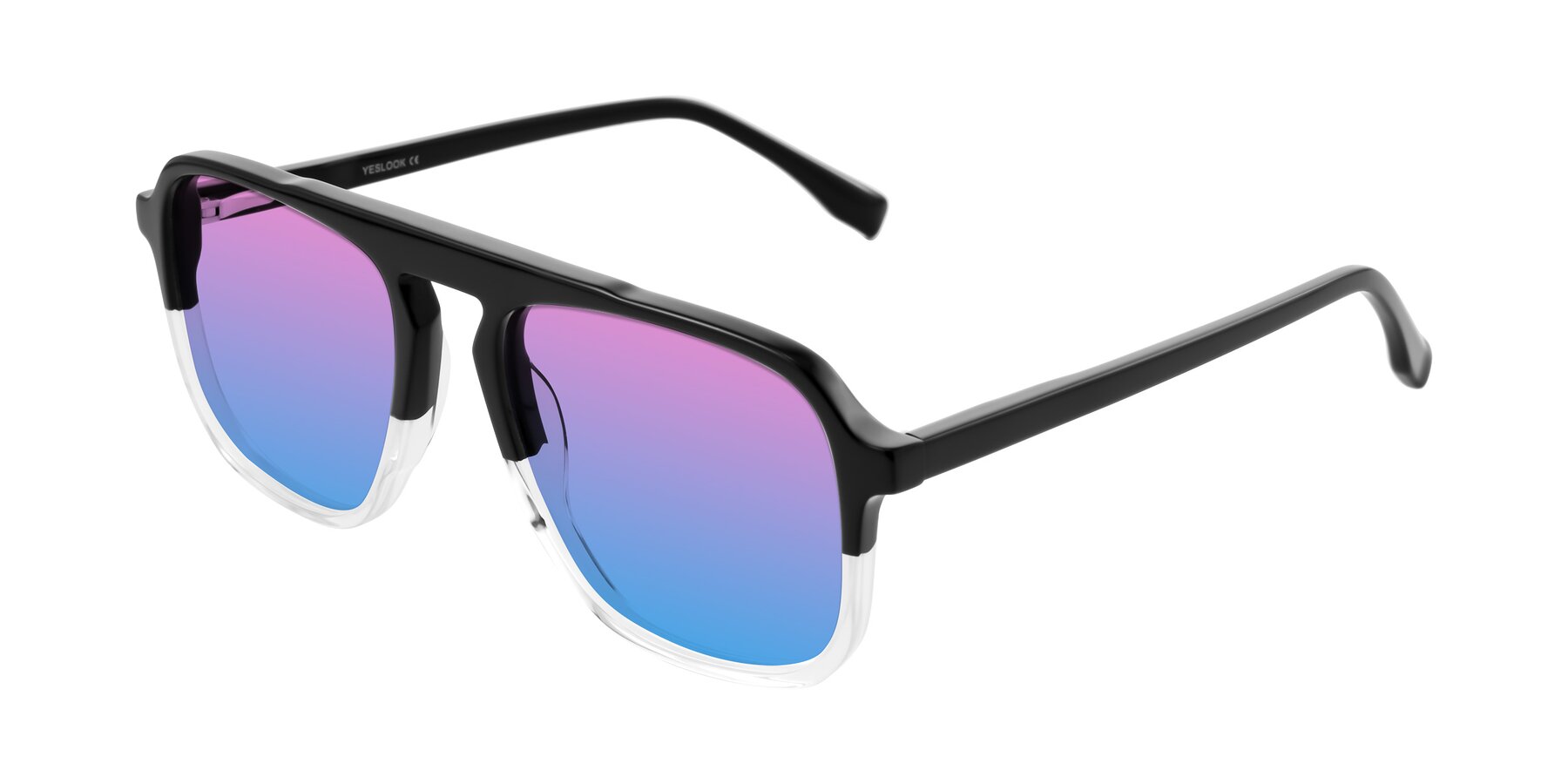 Angle of Recalote in Black/Clear with Pink / Blue Gradient Lenses