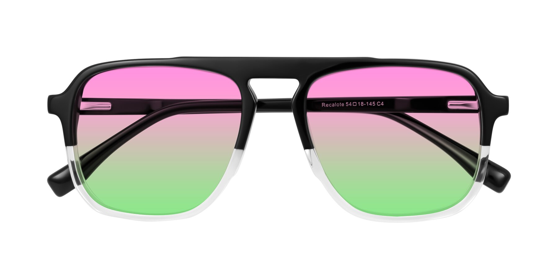Folded Front of Recalote in Black/Clear with Pink / Green Gradient Lenses