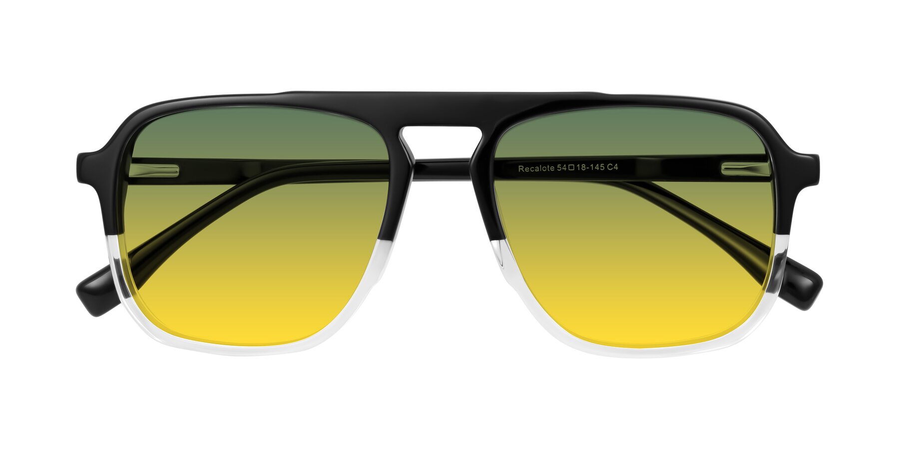 Folded Front of Recalote in Black/Clear with Green / Yellow Gradient Lenses