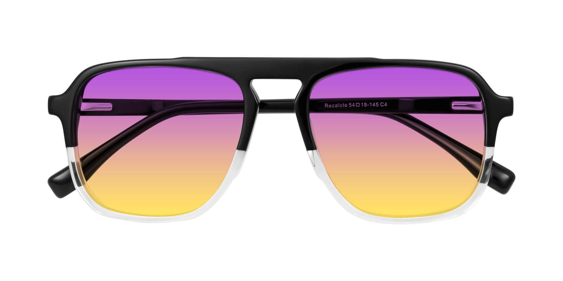 Folded Front of Recalote in Black/Clear with Purple / Yellow Gradient Lenses