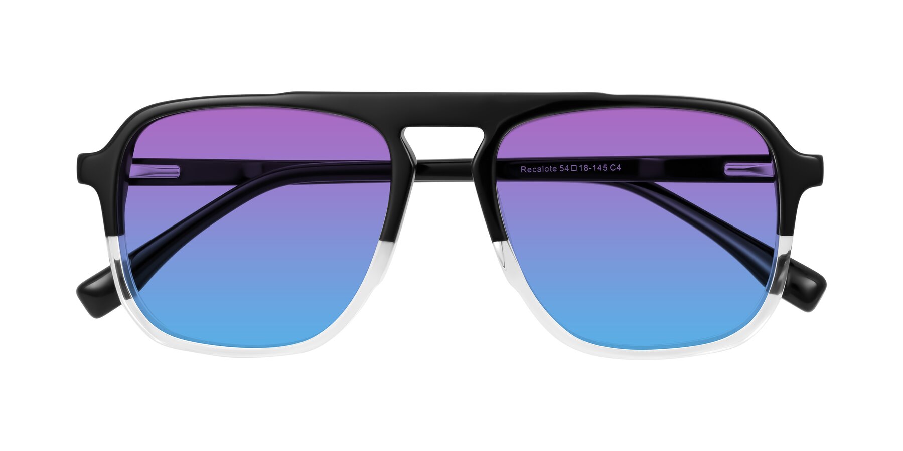 Folded Front of Recalote in Black/Clear with Purple / Blue Gradient Lenses