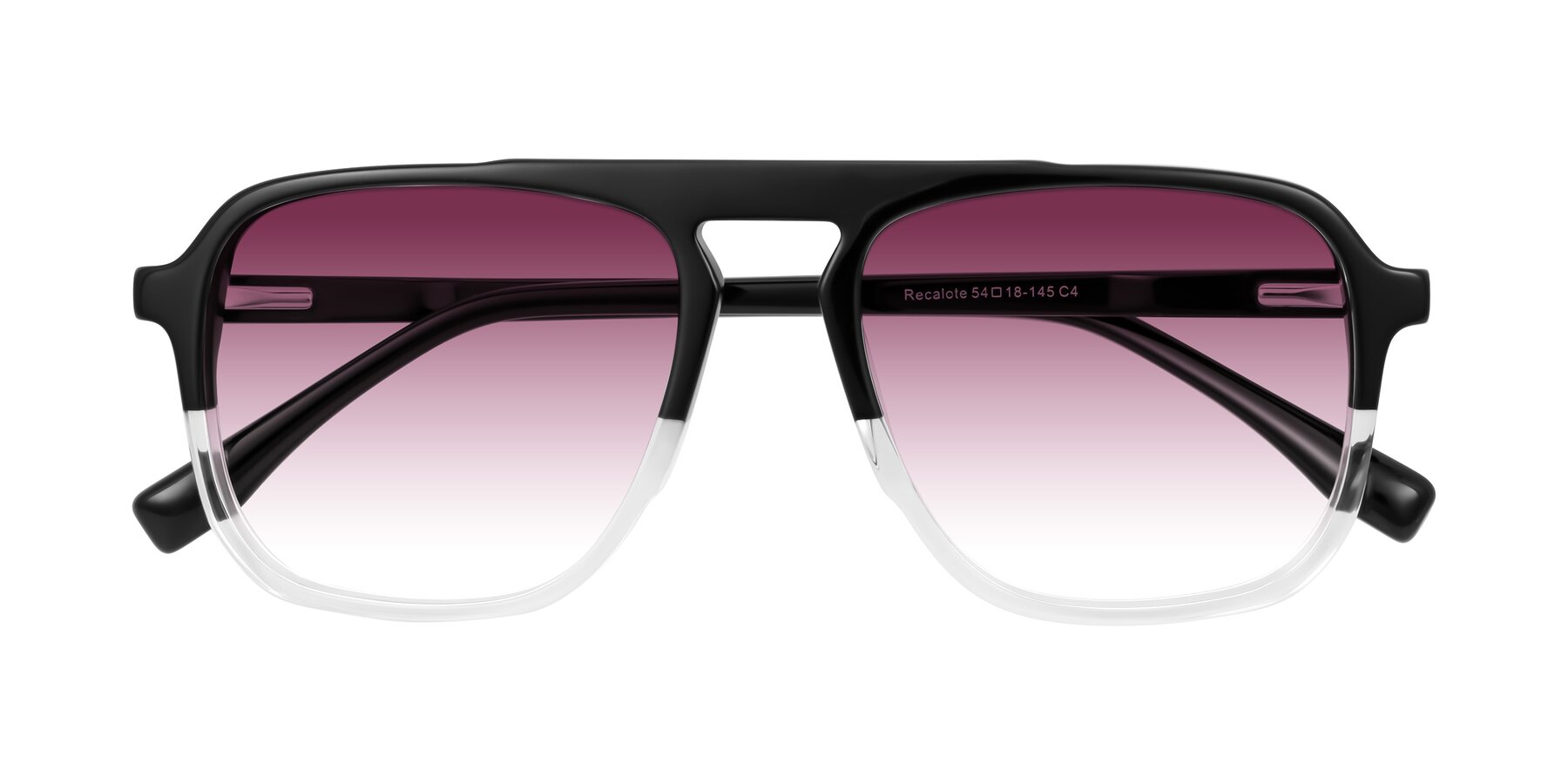 Folded Front of Recalote in Black/Clear with Wine Gradient Lenses