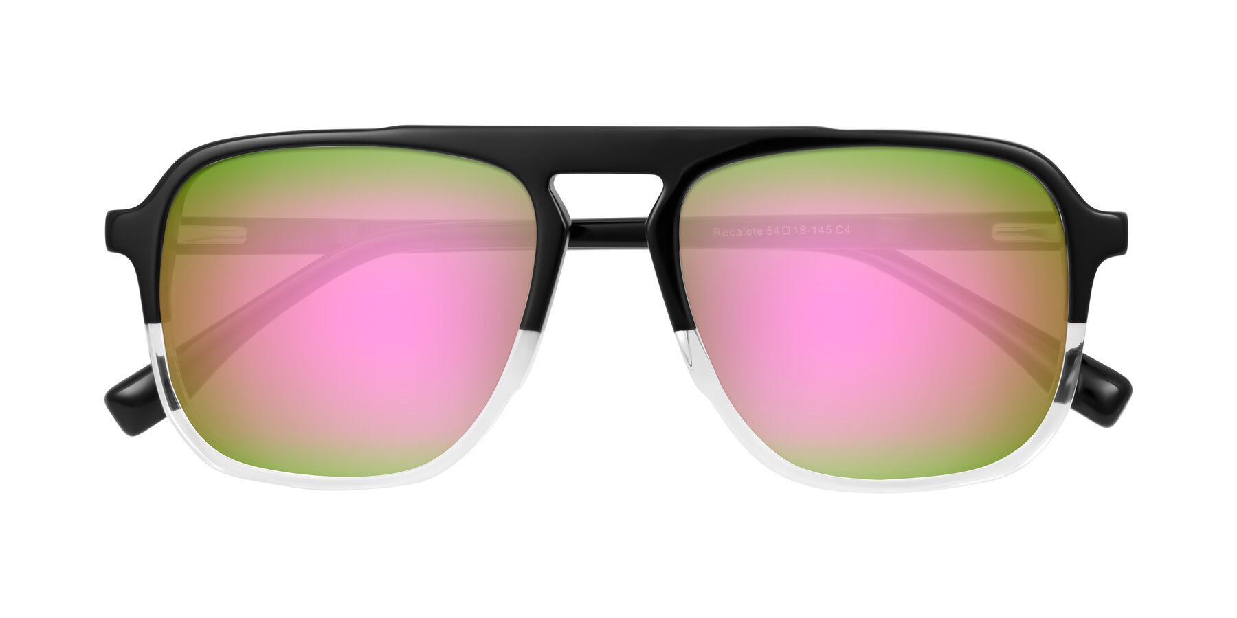 Folded Front of Recalote in Black/Clear with Pink Mirrored Lenses